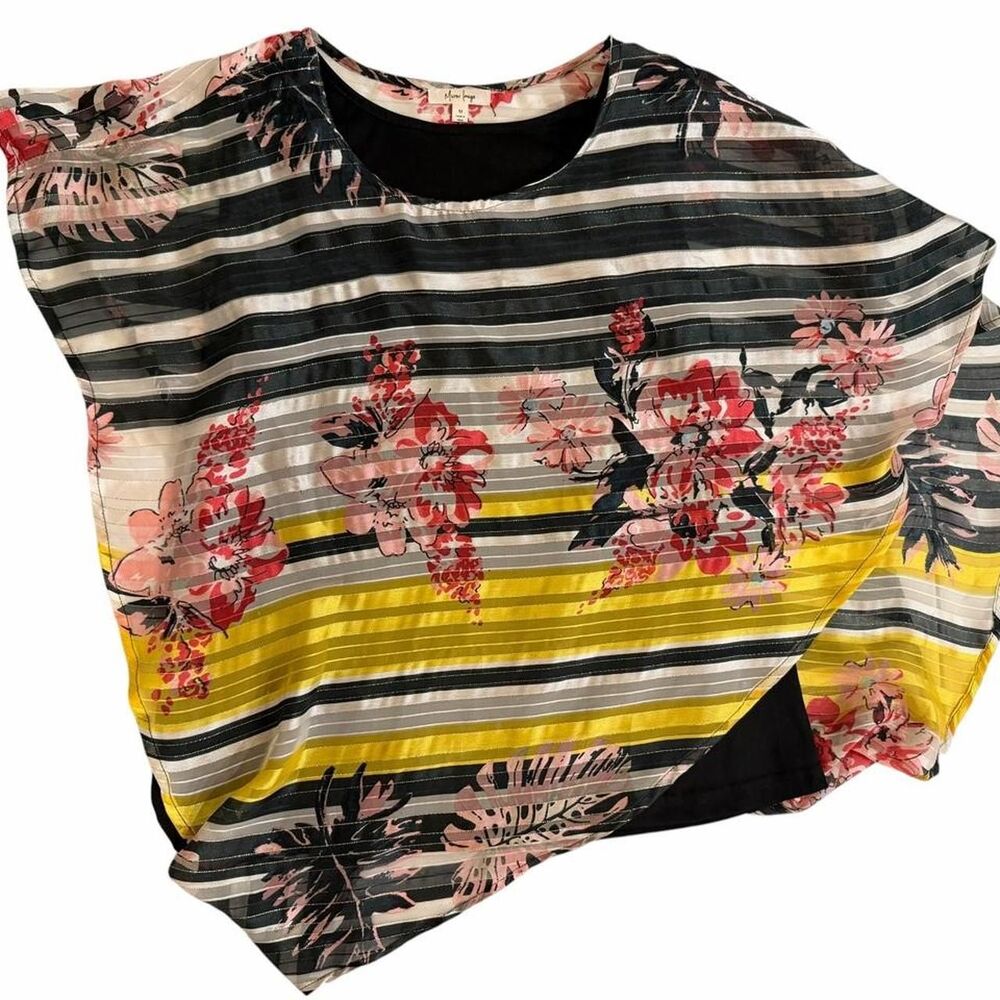 Mirror Image black, white, and yellow striped blouse